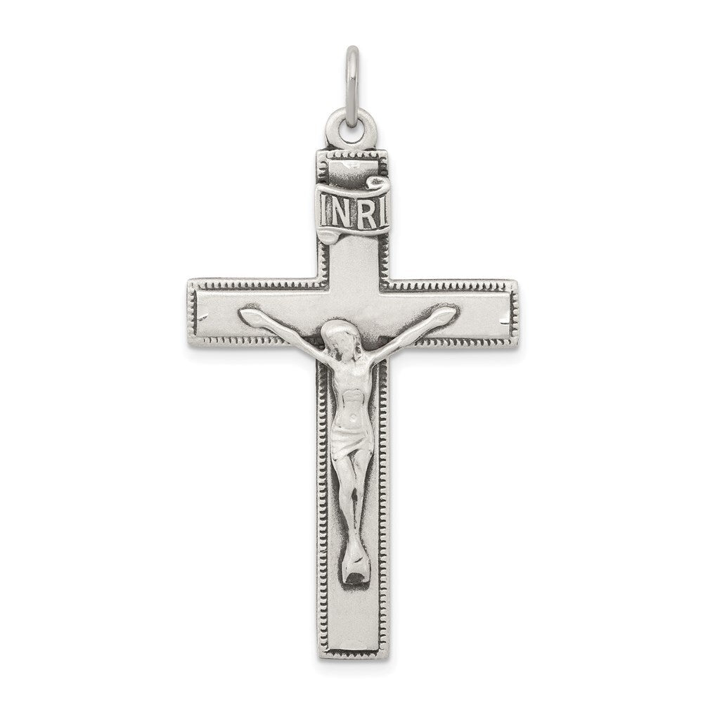 Sterling Silver Antiqued INRI Crucifix Pendant Holiday Gift for Women
