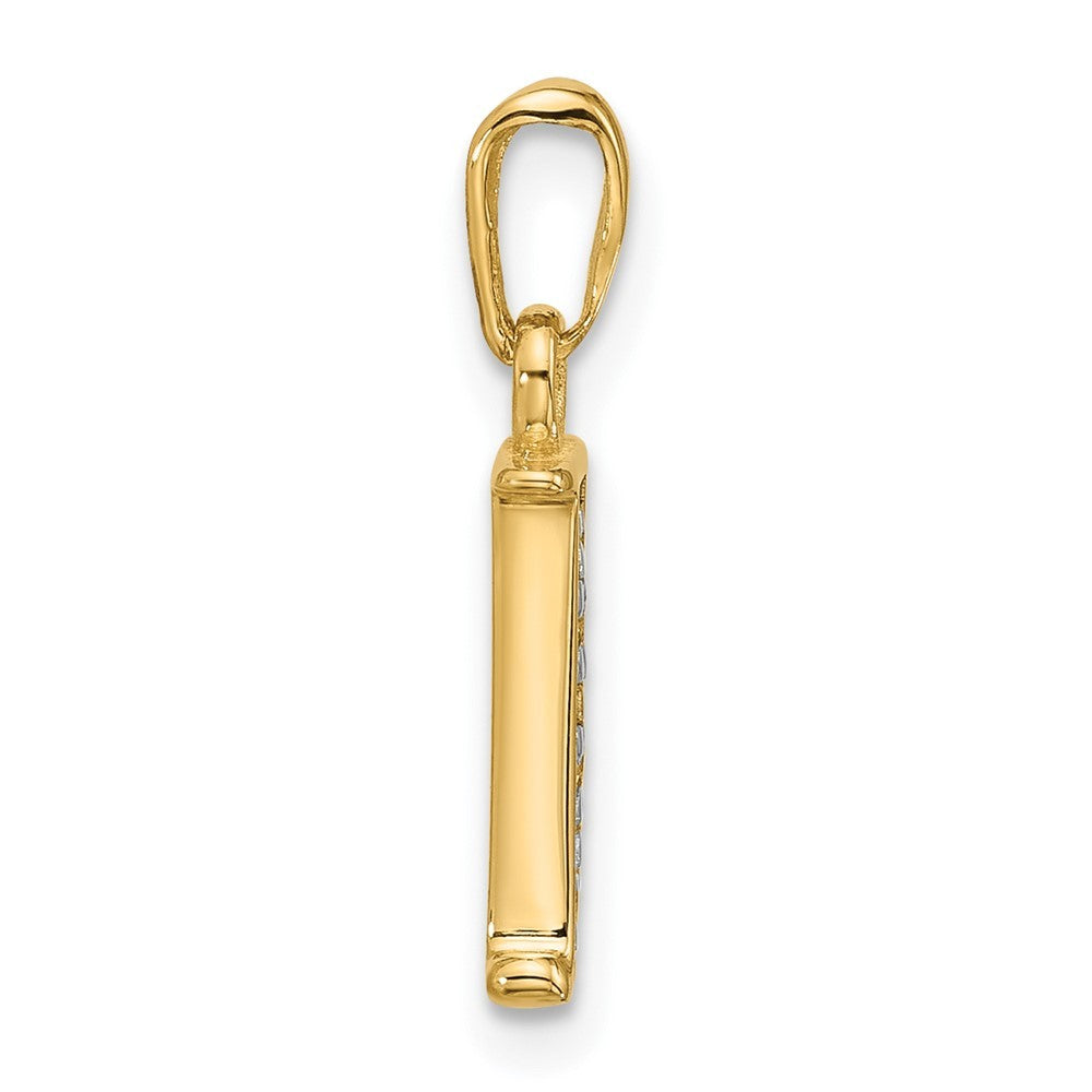 14k Yellow Gold with Rhodium Diamond Letter J Initial Pendant