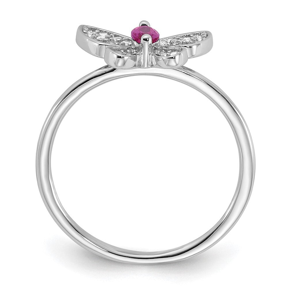 Sterling Silver Rhodium-plated Red and White CZ Butterfly Ring Size 7