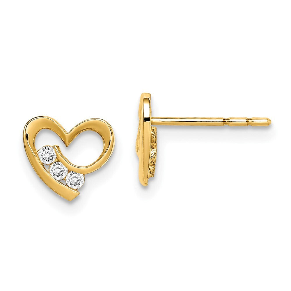 14k Yellow Gold Cubic Zirconia Heart Stud Earrings Gift for Women