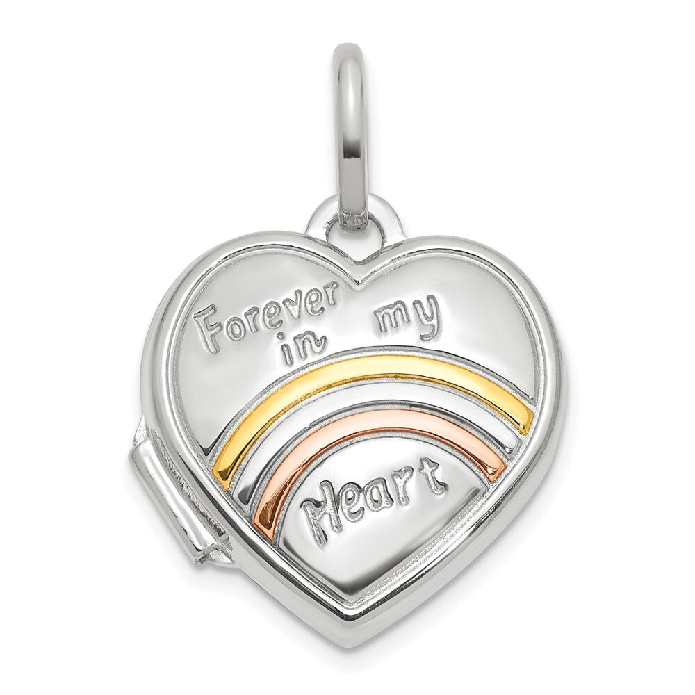 14k White Gold with Rose Rhodium 15mm FOREVER IN MY HEART Heart Locket Pendant