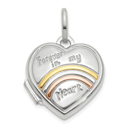 14k White Gold with Rose Rhodium 15mm FOREVER IN MY HEART Heart Locket Pendant