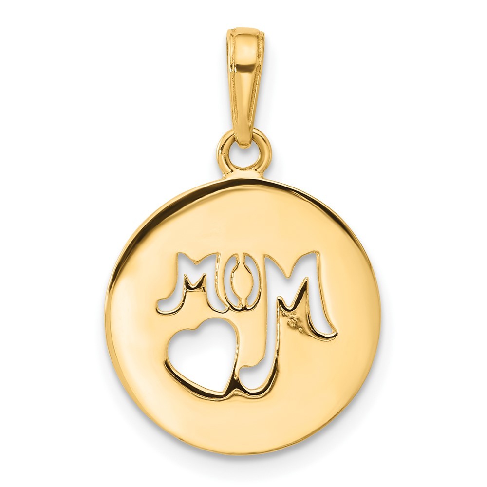 14k Yellow Gold and White Rhodium Diamond-Cut MOM Cut-out Heart Pendant