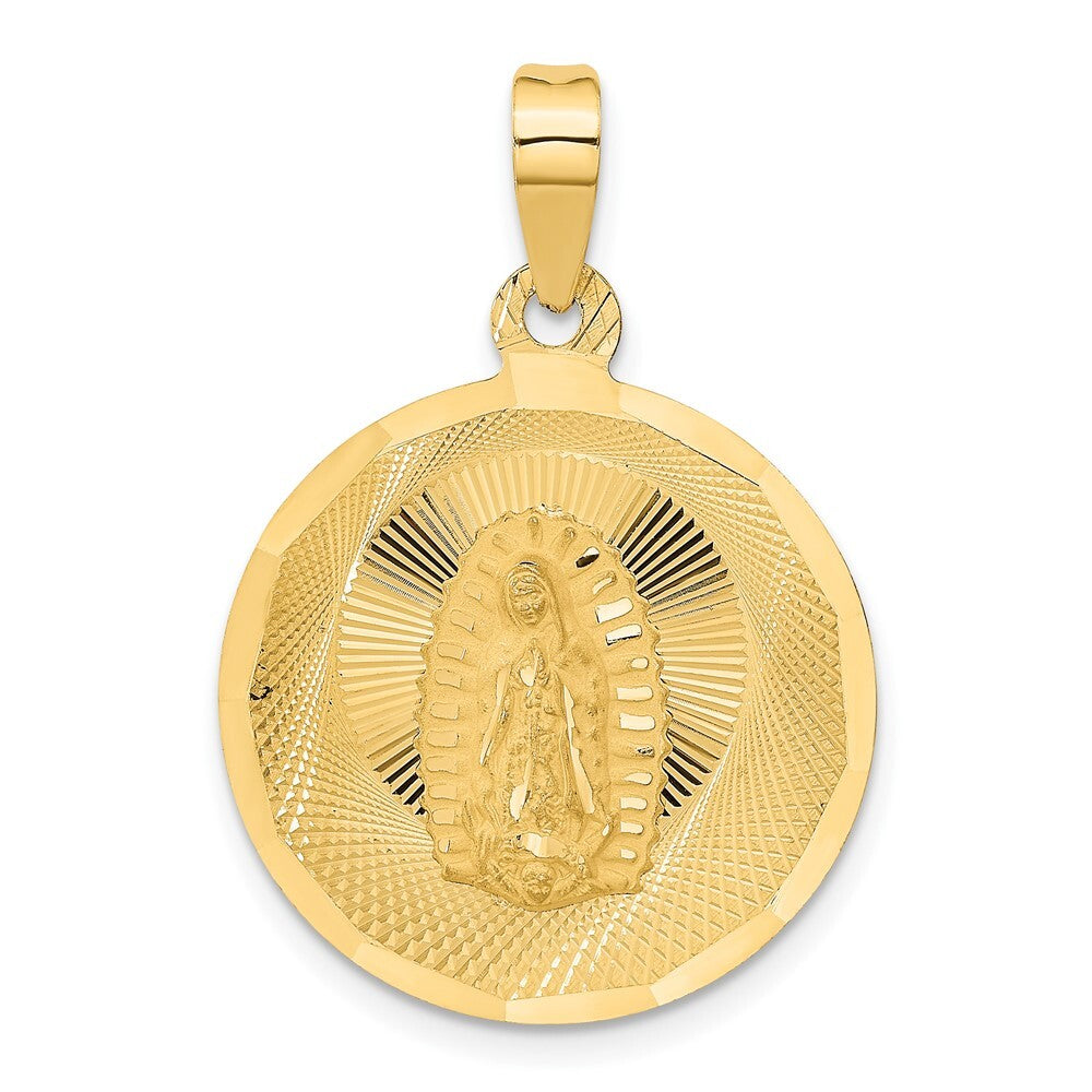 14k Yellow Gold Polished Diamond-cut Lady Of Guadalupe Circle Pendant