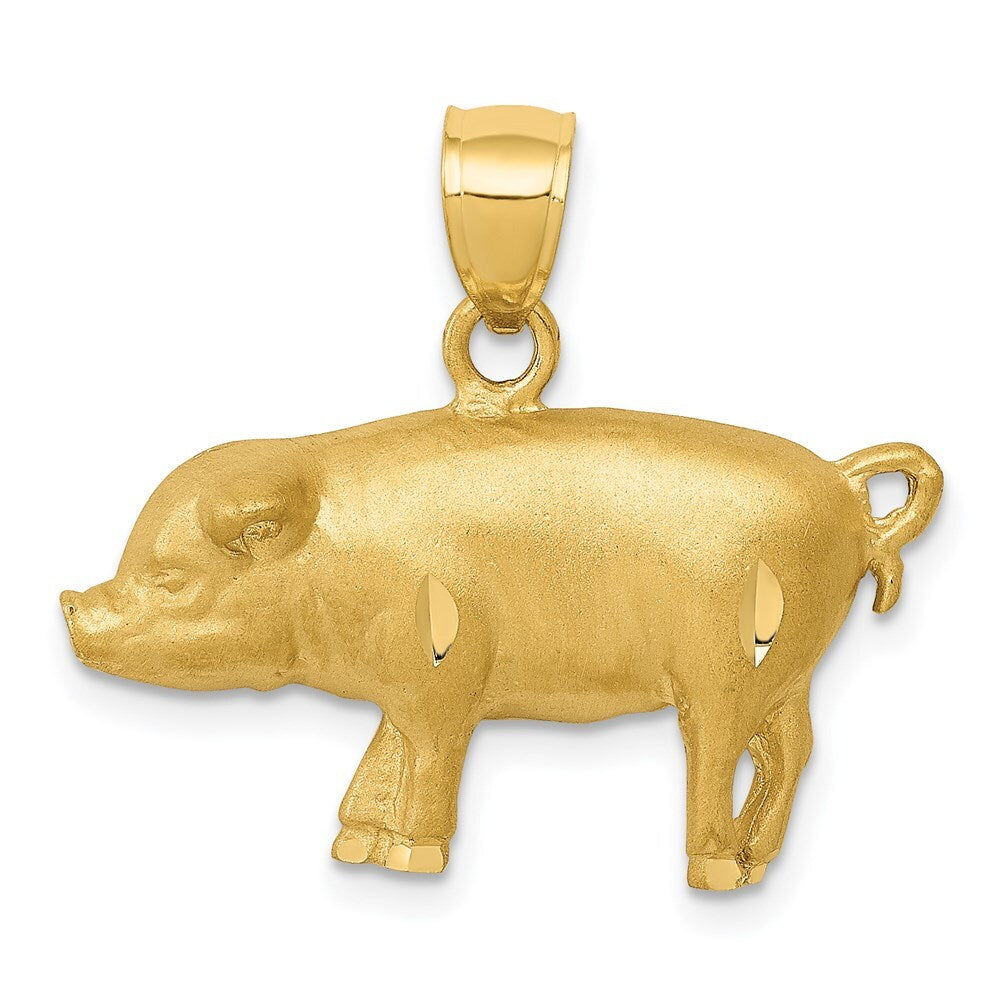 14k Yellow Gold Diamond-cut Pig Pendant for Women