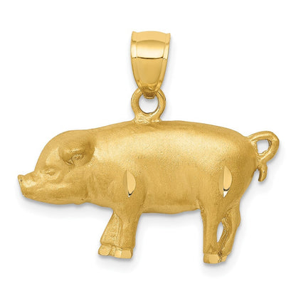 14k Yellow Gold Diamond-cut Pig Pendant for Women