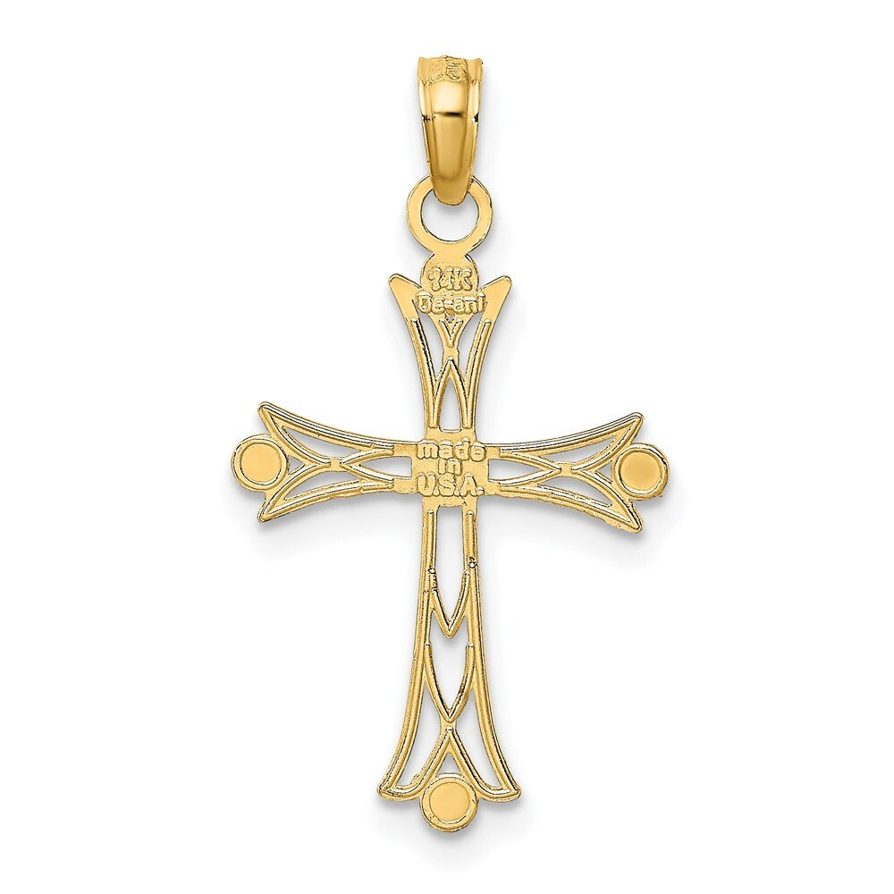 14k Yellow Gold  Rhodium Textured Cross Charm Pendant for Women