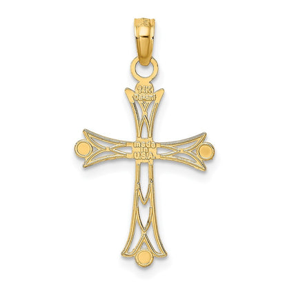 14k Yellow Gold  Rhodium Textured Cross Charm Pendant for Women