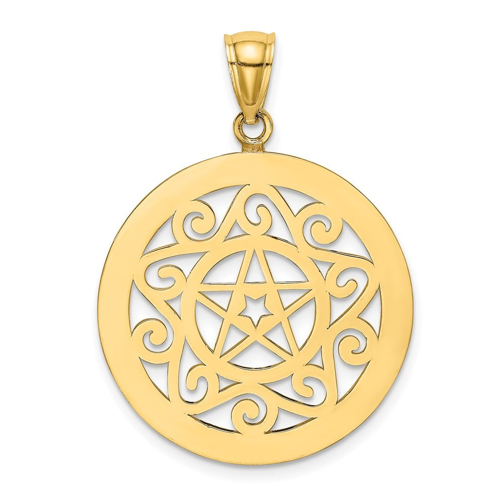 14k Yellow Gold Tribal Star In Round Frame Charm Pendant