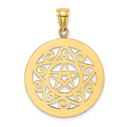14k Yellow Gold Tribal Star In Round Frame Charm Pendant