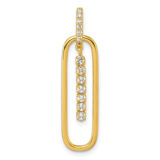 Sterling Silver Gold-tone with White Cubic Zirconia Oblong Dangle Pendant