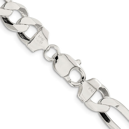 Sterling Silver 9.7mm Lightweight Flat Figaro Chain Necklace