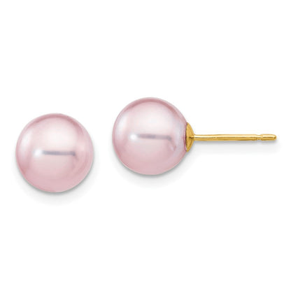 14k Yellow Gold 8-9mm Purple Round Freshwater Cultured Pearl Stud Earrings