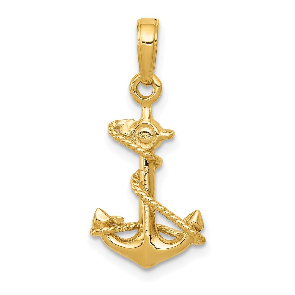 14k Yellow Gold 3-D Anchor with Rope Pendant for Women
