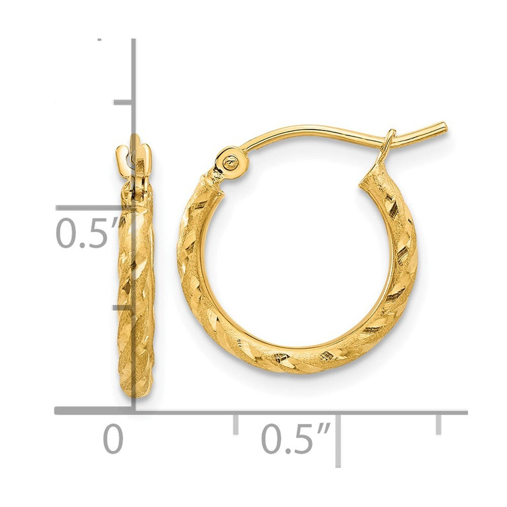 14k Yellow Gold Polished and Satin Diamond-Cut 2.00mm Hoop Earrings