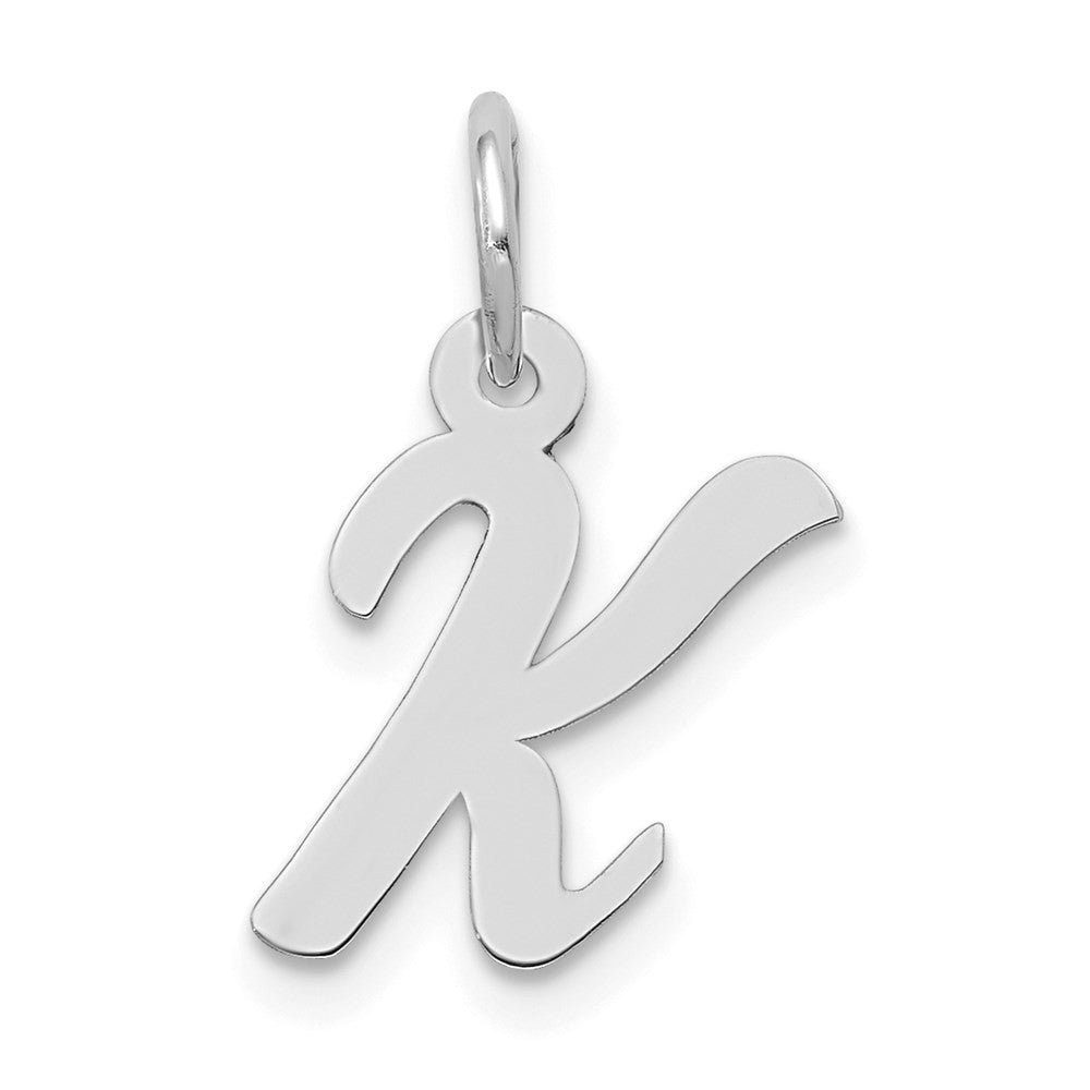 14k White Gold Small Script Letter K Initial Charm Pendant