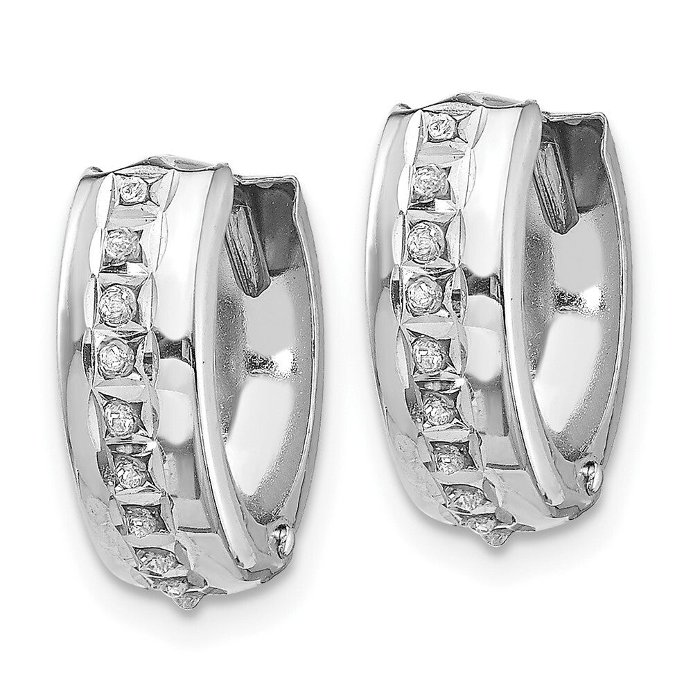 14k White Gold Diamond Fascination Round Huggy Hoop Earrings Gift for Women