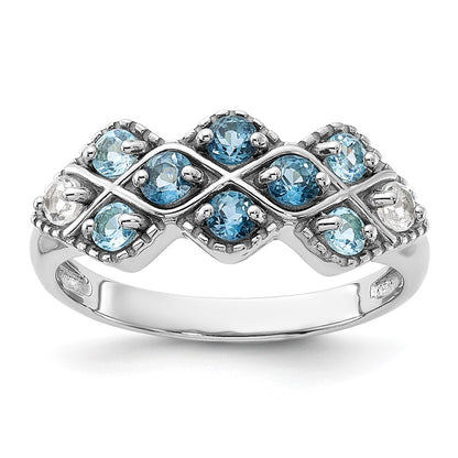 SS Rhodium-plated London Lt. Swiss Blue and White Topaz Ring Size 6