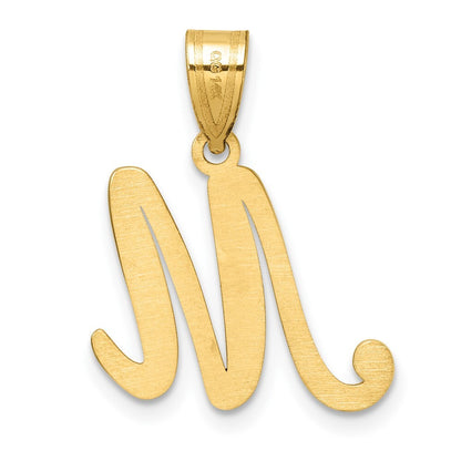 14k Yellow Gold Script Letter M Initial Pendant for Women