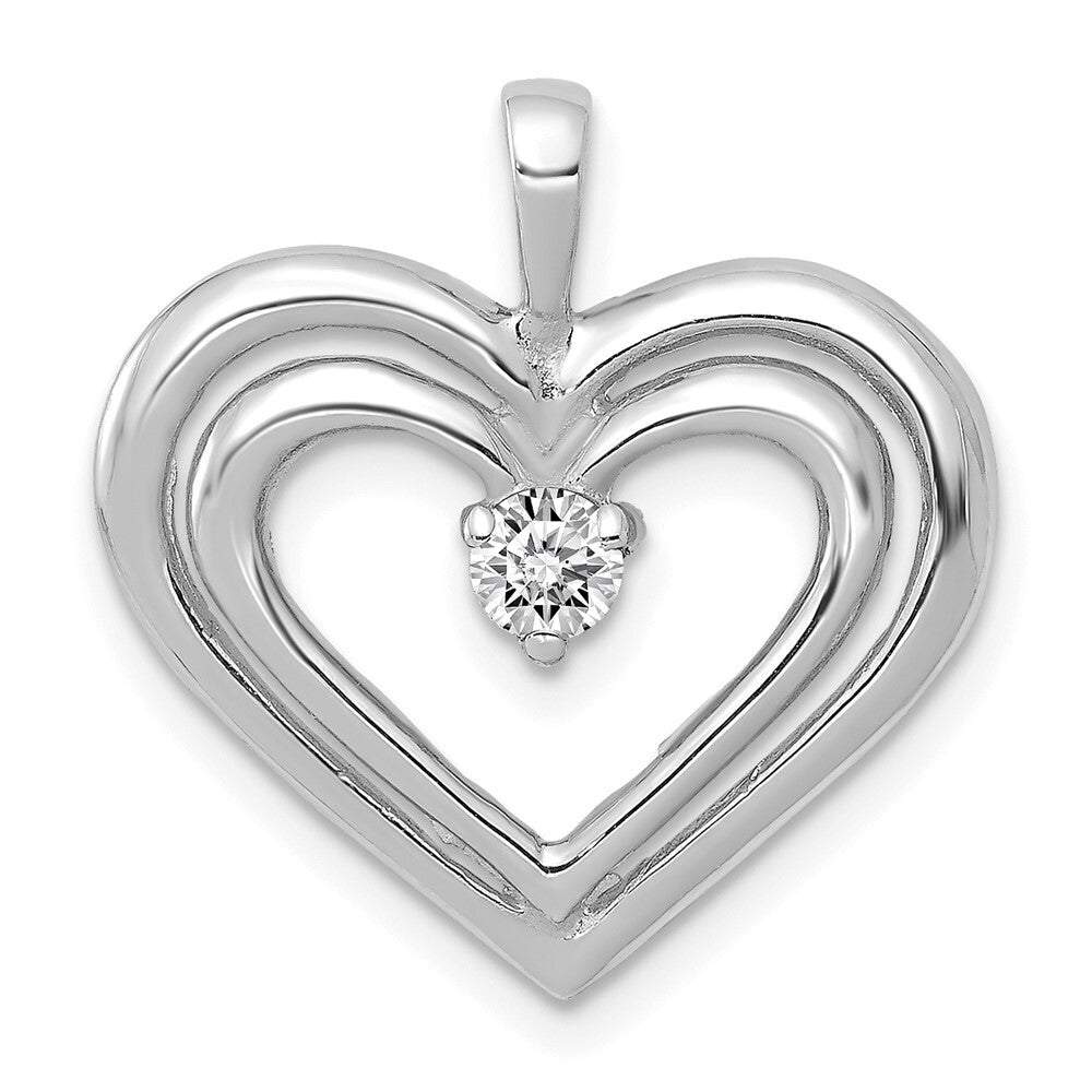 14k White Gold AA Diamond Double Heart Pendant for Women