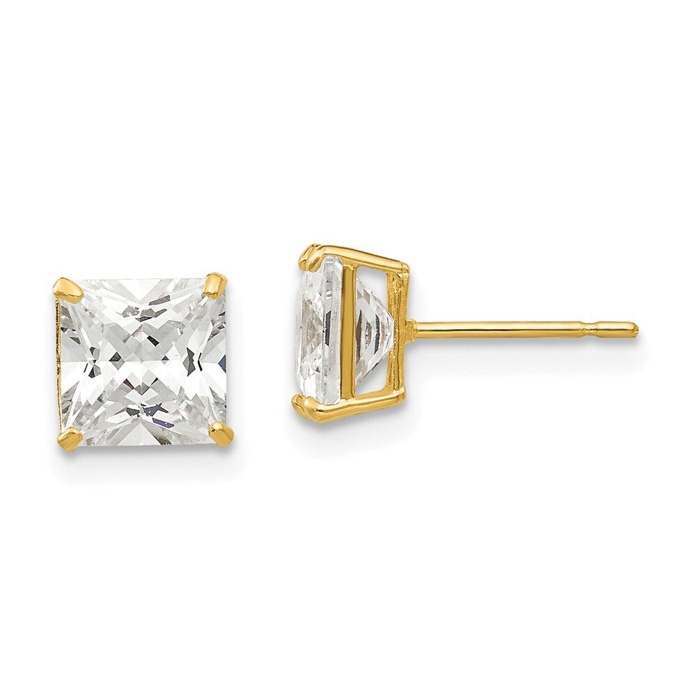 14k Yellow Gold 6mm Square Cubic Zirconia Stud Earrings Gift for Women