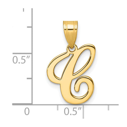 14k Yellow Gold Script Letter C Initial Pendant for Women