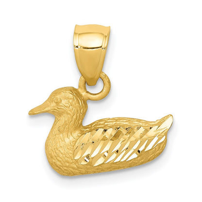 14k Yellow Gold Diamond-cut Duck Pendant