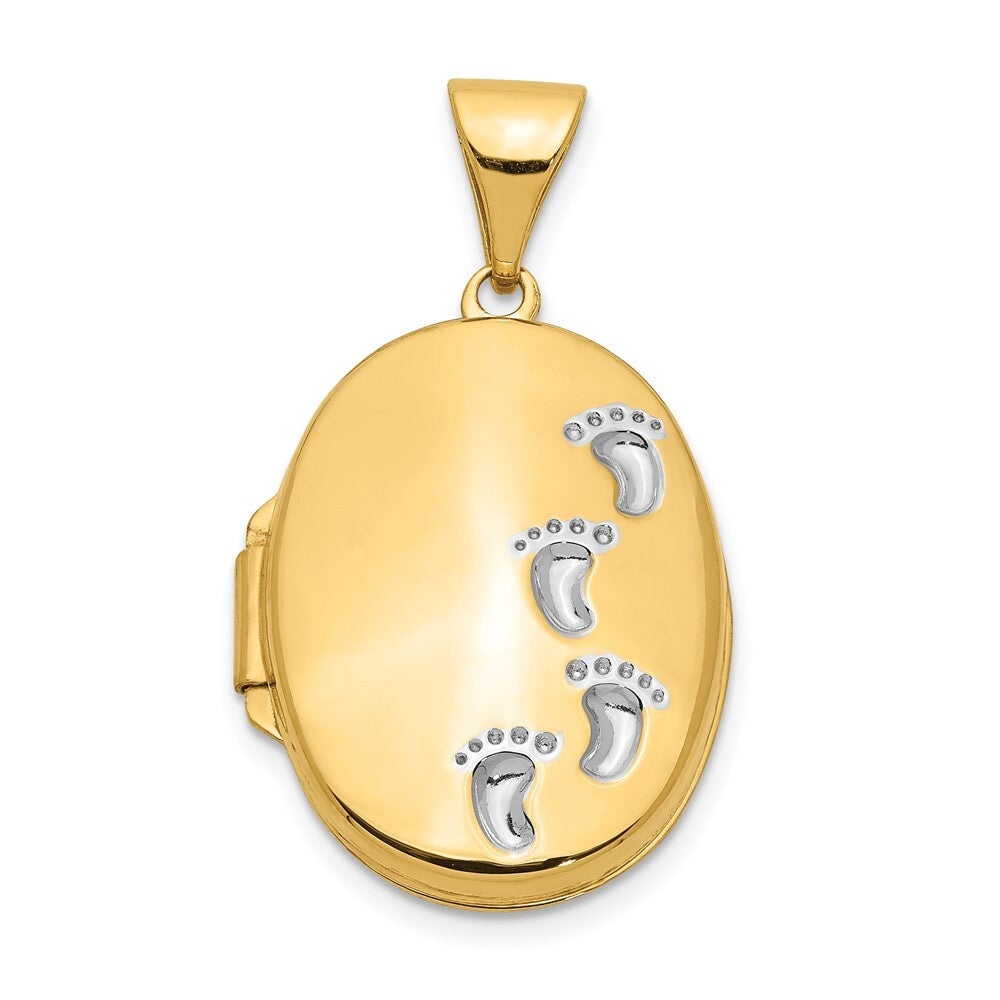 14k Yellow Gold White Rhodium-plated Footprints Locket Pendant for Women