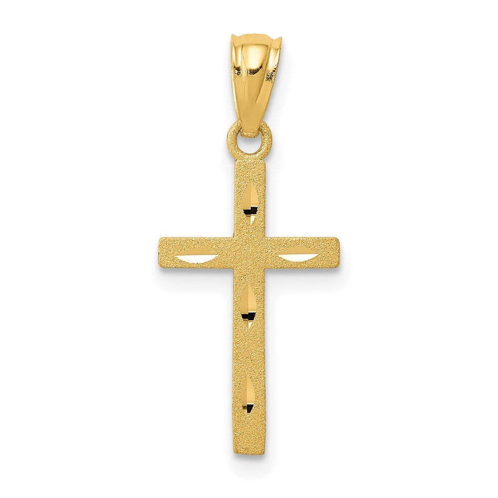 14k Yellow Gold Satin Diamond-Cut Cross Pendant for Women