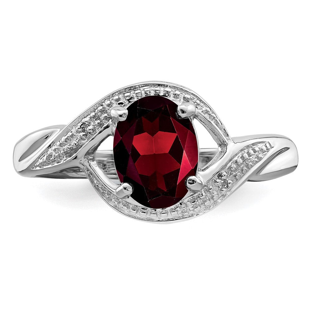 Sterling Silver Rhodium-plated Garnet & Diamond Ring Size 8