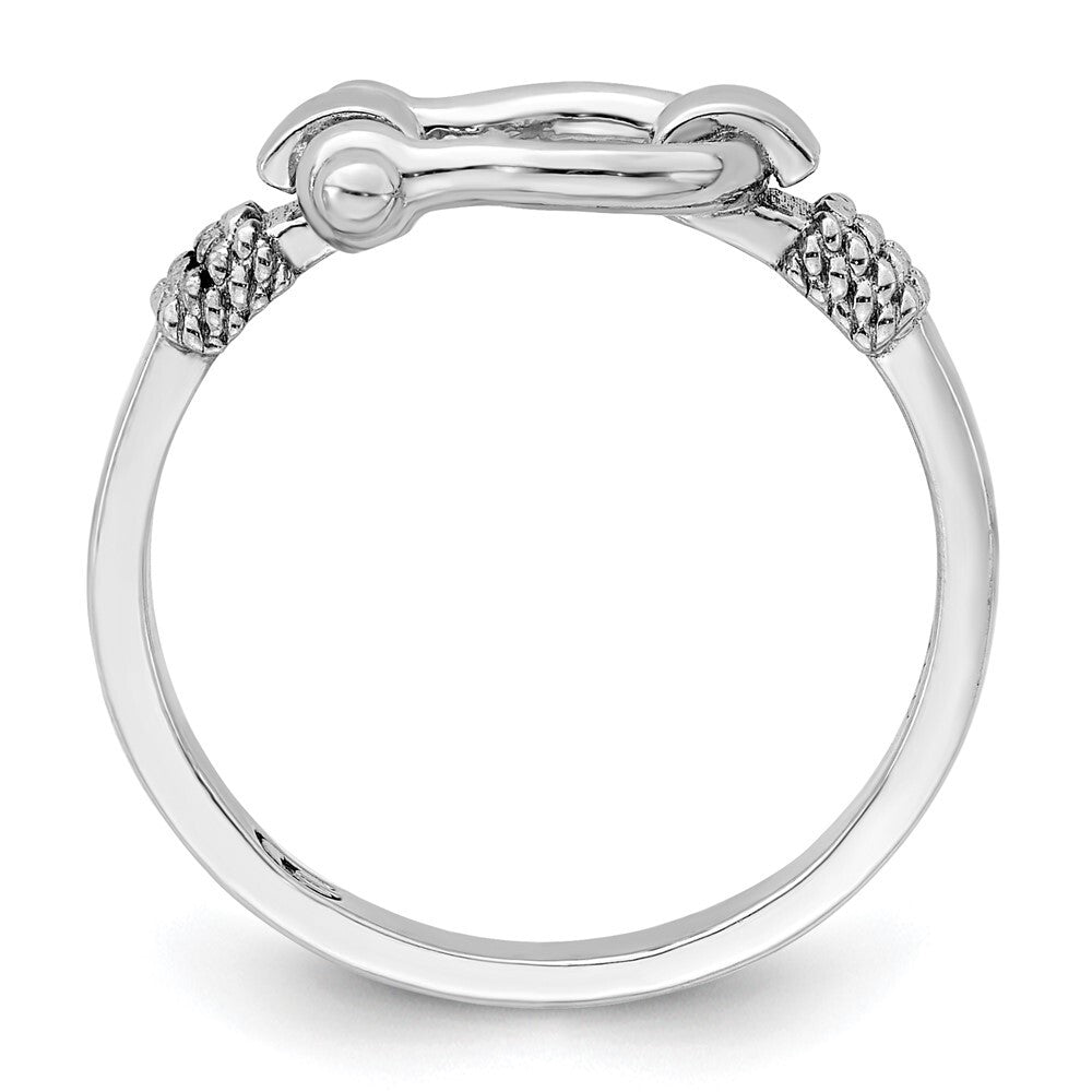 Sterling Silver Rhodium-Plated Polished Shackle with Rope Trim Ring Size 6