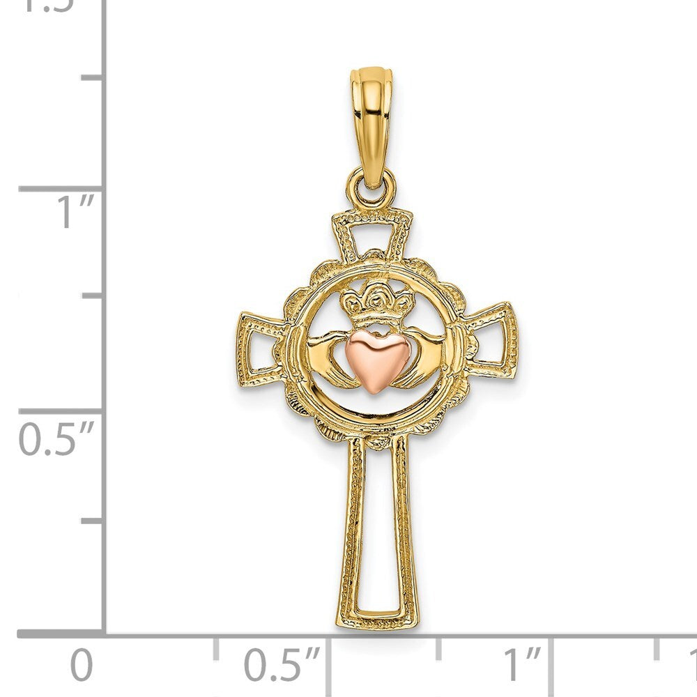 14k Two-tone Gold Claddagh Cross Charm Pendant for Women