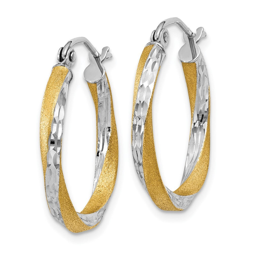 14k Yellow Gold & Rhodium Diamond-cut 2.5mm Twisted Hoop Earrings