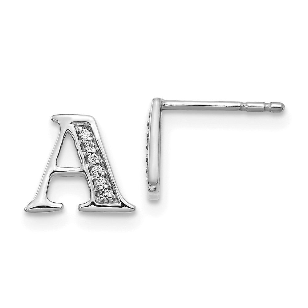 14k White Gold Diamond Initial A Earrings