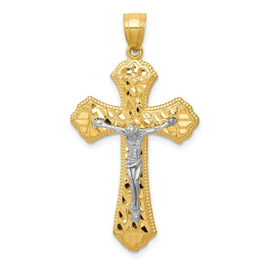 14k Two-tone Gold Diamond-cut Passion Crucifix Pendant for Women