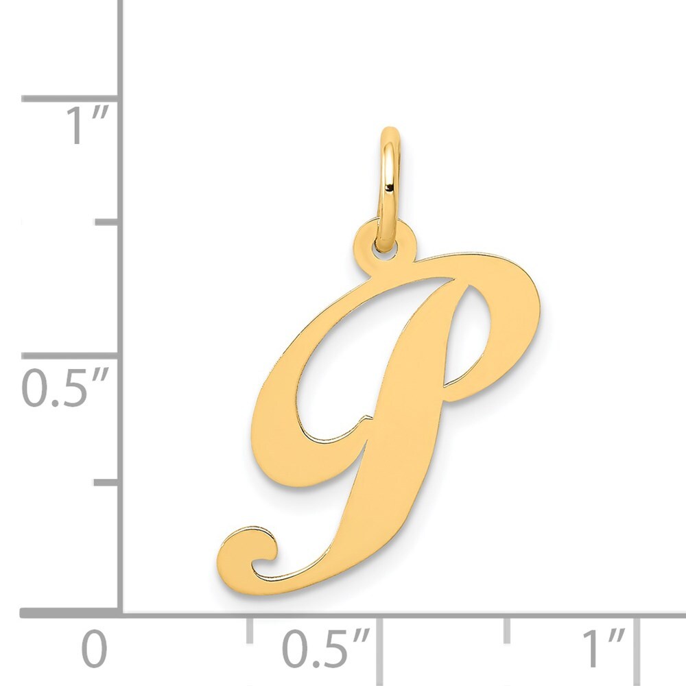 14k Yellow Gold Medium Fancy Script Letter P Initial Charm Pendant for Women