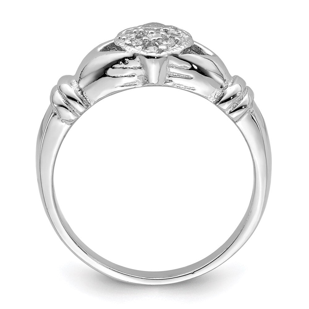 Sterling Silver Cubic Zirconia Rhodium-plated Claddagh Ring Size 7