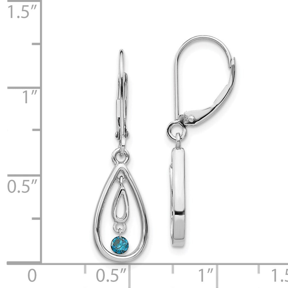 14k White Gold Blue Diamond Leverback Drop & Dangle Earrings