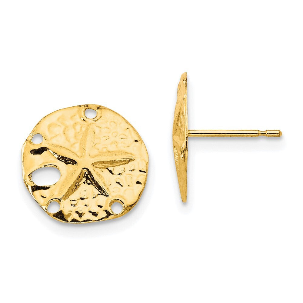 14k Yellow Gold Sand Dollar Stud Earrings Gift for Women