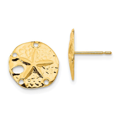 14k Yellow Gold Sand Dollar Stud Earrings Gift for Women