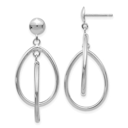 14k White Gold Polished Oval Dangle Earrings
