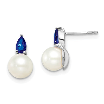 14k White Gold FWC Pearl and Sapphire Earrings