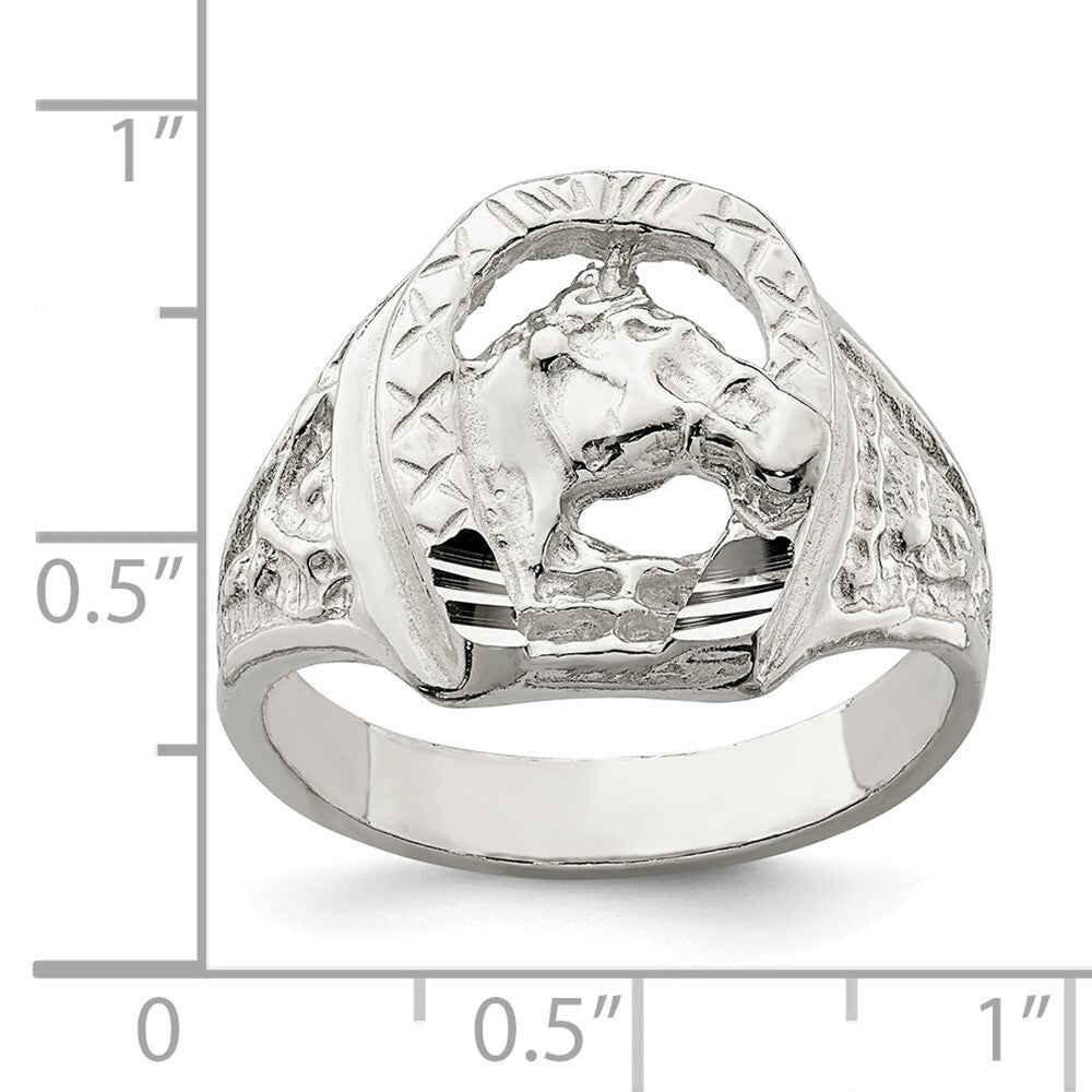 Sterling Silver Horseshoe with Horse Head Ring Size 11