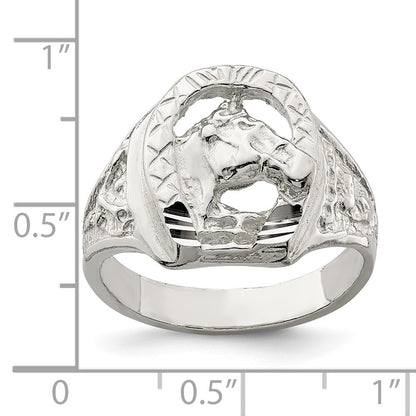 Sterling Silver Horseshoe with Horse Head Ring Size 11