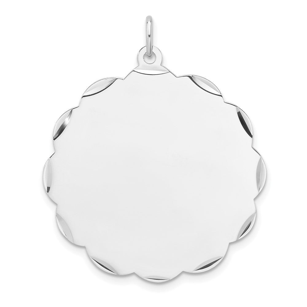 Sterling Silver Rh-plt Engraveable Polished Front Satin Back Disc Charm