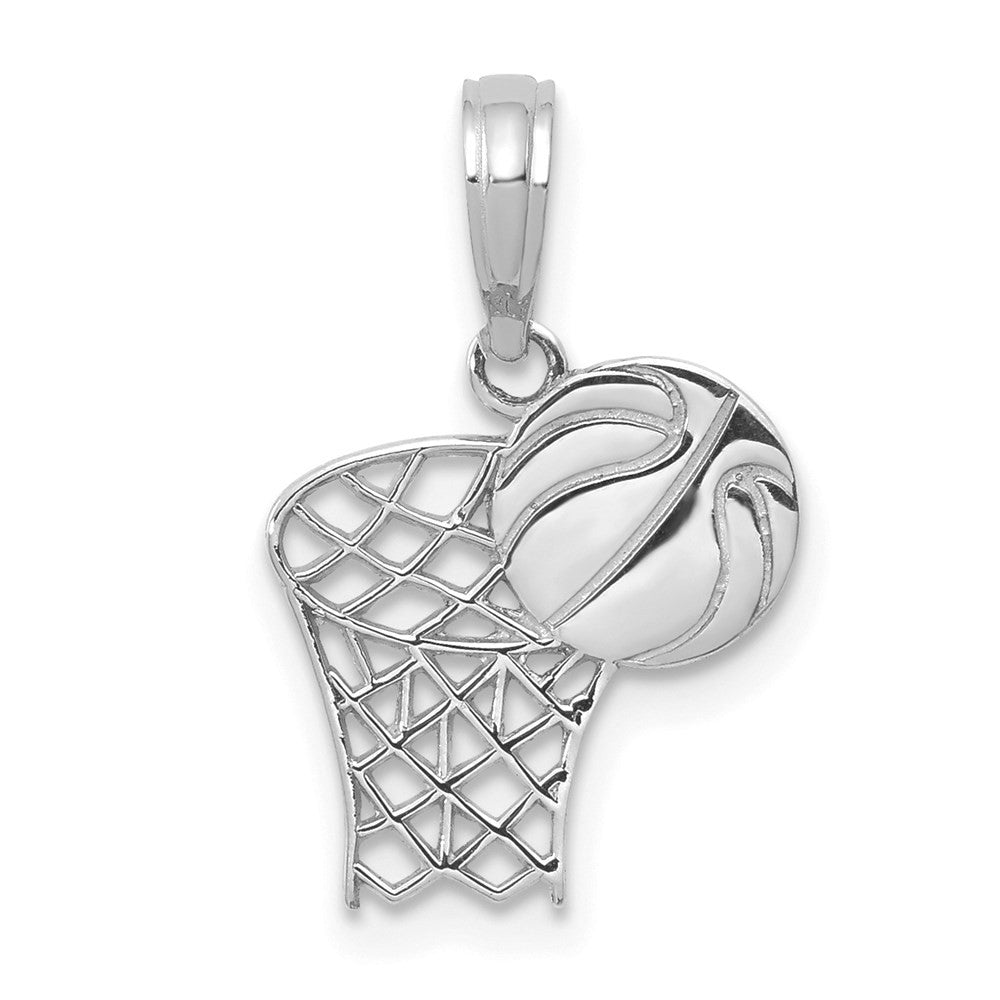 14k White Gold Basketball Hoop And Ball Pendant