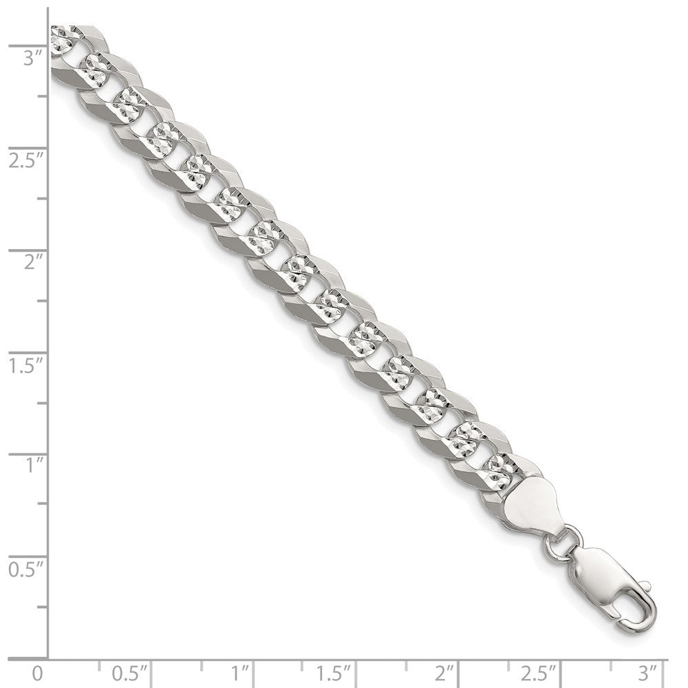 Sterling Silver 7.9mm Flat Diamond-Cut Pave Curb Chain