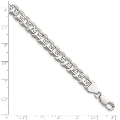 Sterling Silver 7.9mm Flat Diamond-Cut Pave Curb Chain