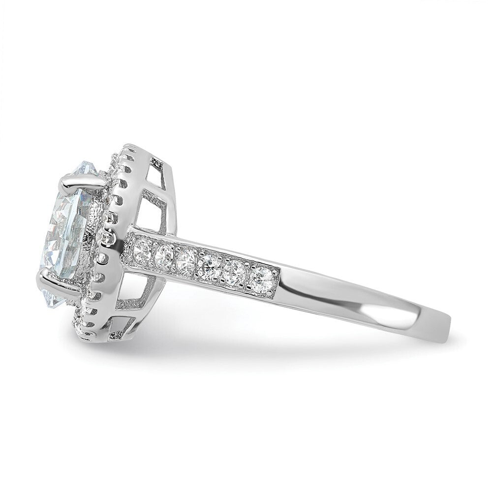 Sterling Silver Rhodium-plated 8mm Center Halo Cubic Zirconia Ring Size 7
