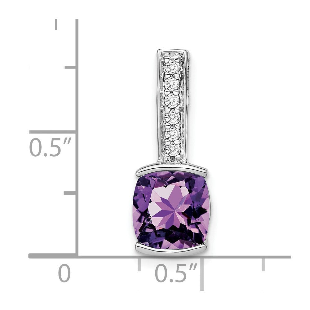 14k White Gold Cushion Amethyst and Diamond Pendant for Women
